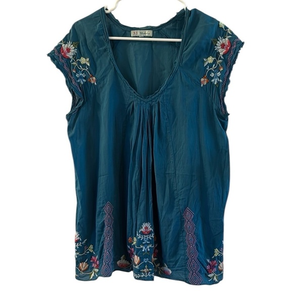 3 J Workshop Johnny Was  Embroidered Aqua Blue Top Blouse size Small - Picture 1 of 5